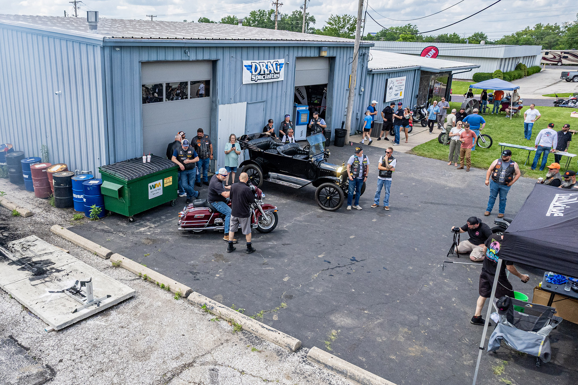 Aerial photo of Gilbane Motorsports block party