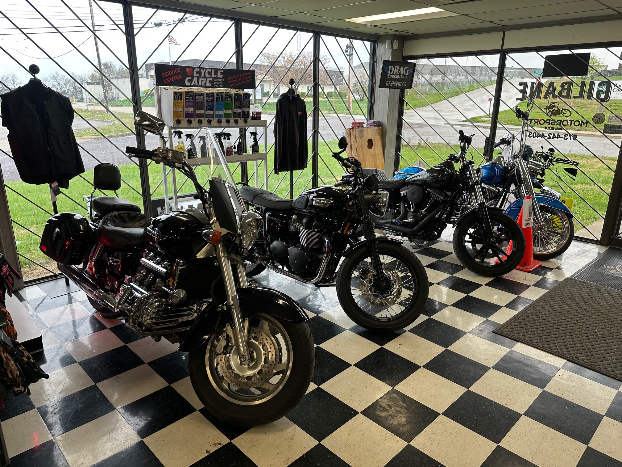 Motorcycles in shop